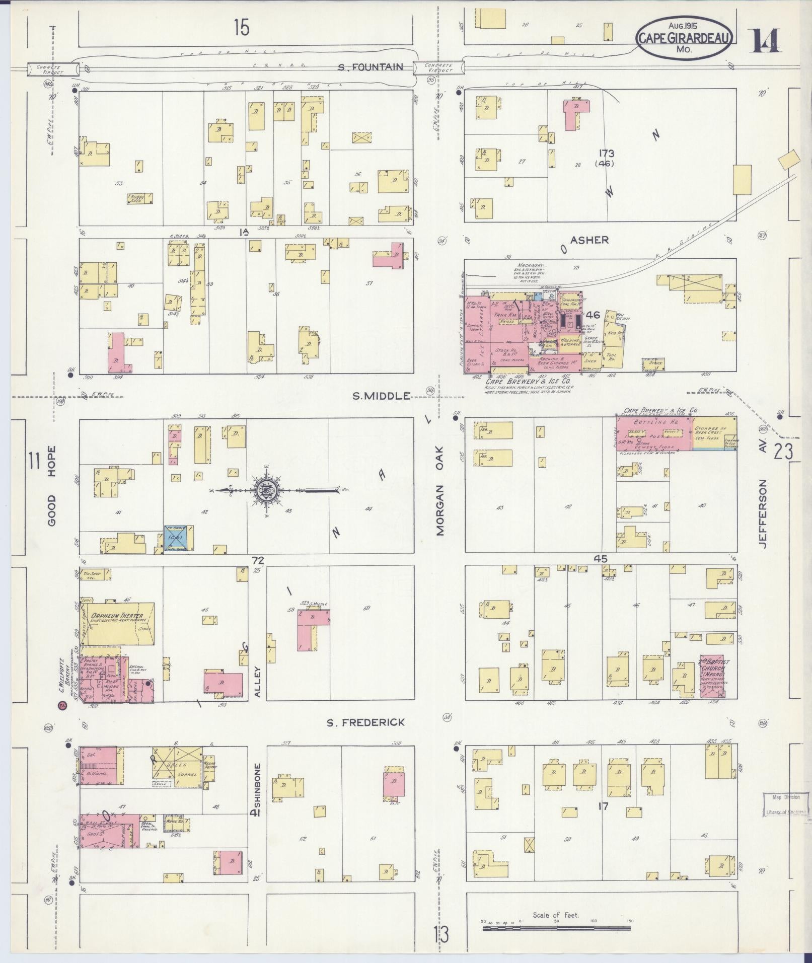 Sanborn Fire Insurance Map from Cape Girardeau, Cape Girardeau County, Missouri (1915), Sheet #0014 - Historic Sanborn Fire Insurance Map Print, vintage old map wall art, antique decor, genealogy gift, Missouri Missouri map