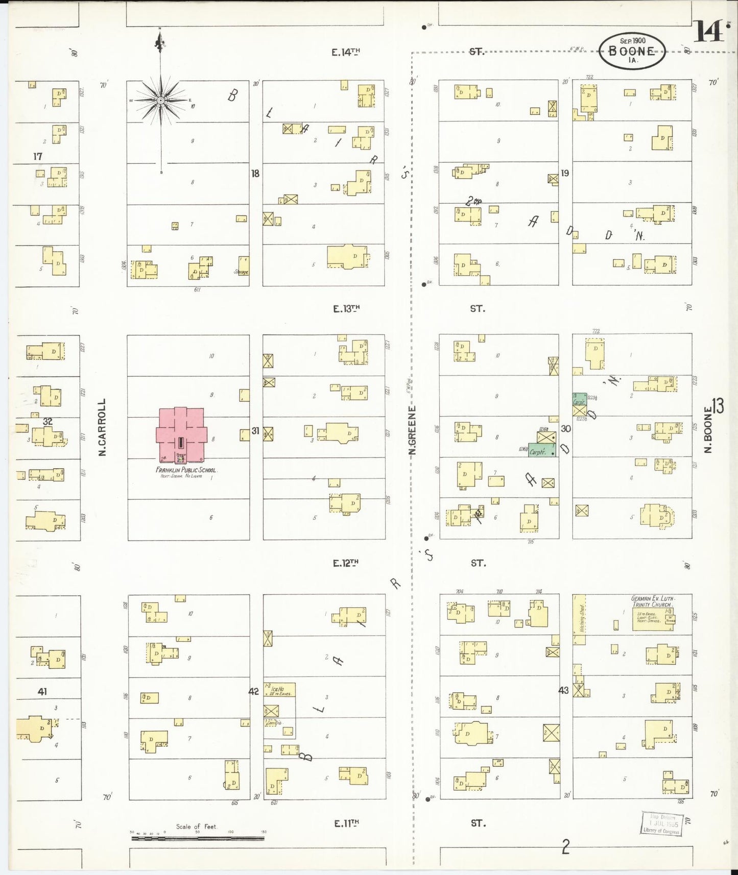 Sanborn Fire Insurance Map from Boone, Boone County, Iowa (1900), Sheet #0014 - Historic Sanborn Fire Insurance Map Print, vintage old map wall art