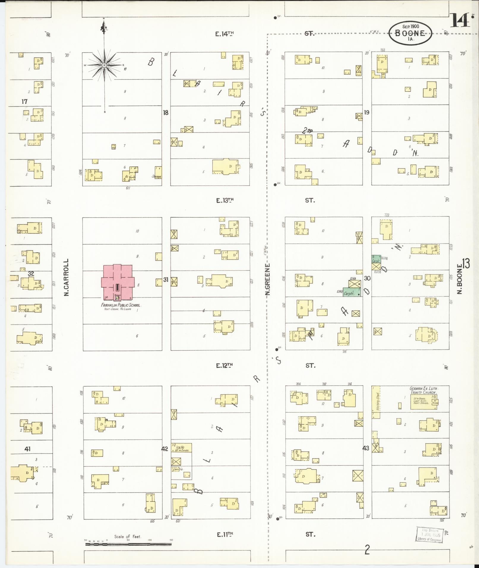 Sanborn Fire Insurance Map from Boone, Boone County, Iowa (1900), Sheet #0014 - Historic Sanborn Fire Insurance Map Print, vintage old map wall art
