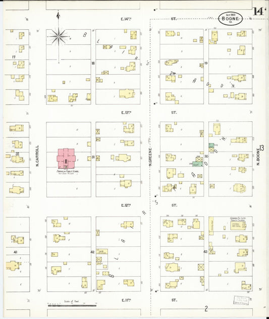 Sanborn Fire Insurance Map from Boone, Boone County, Iowa (1900), Sheet #0014 - Historic Sanborn Fire Insurance Map Print, vintage old map wall art