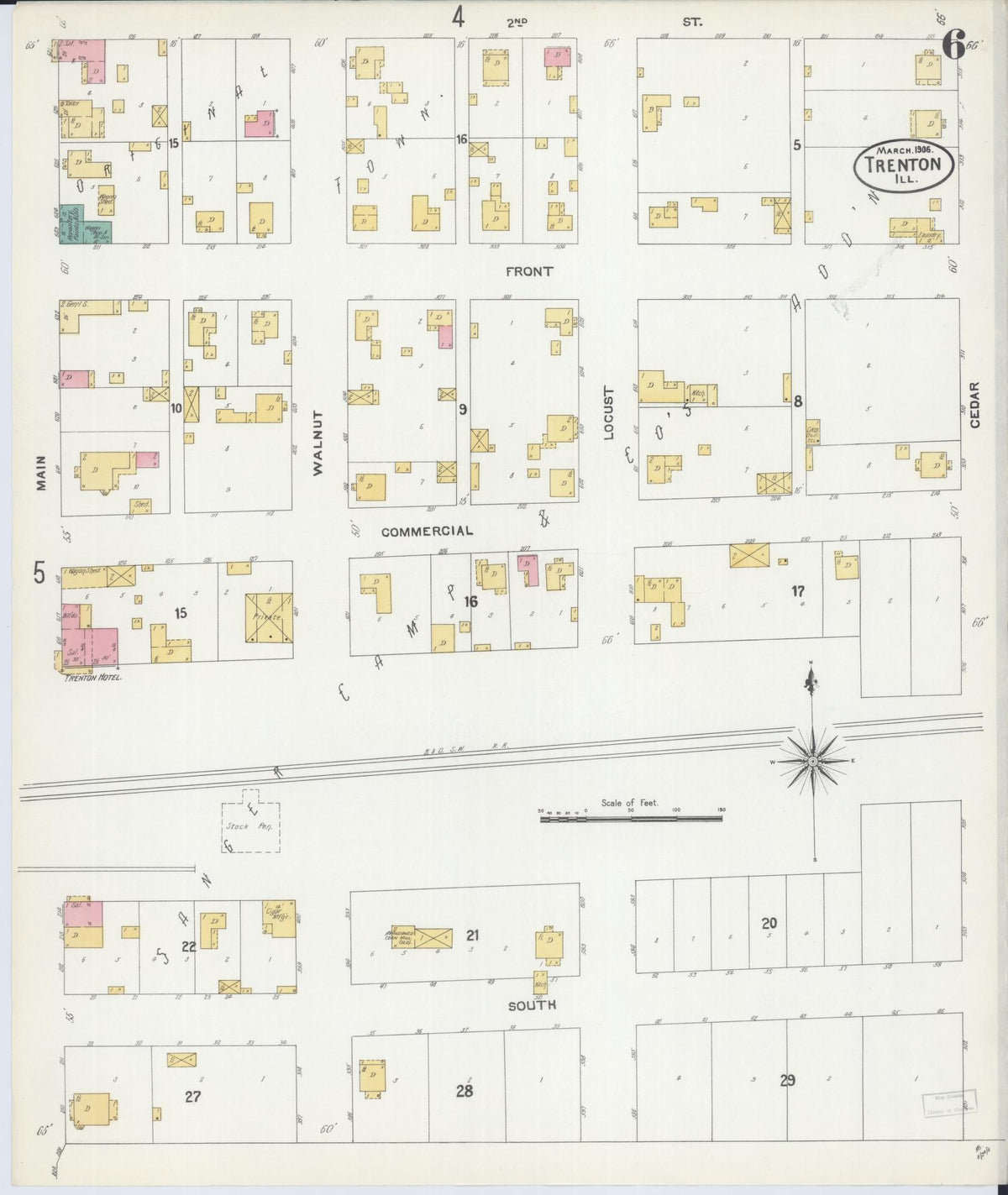 Sanborn Fire Insurance Map from Trenton, Clinton County, Illinois (1906), Sheet #0006 - Historic Sanborn Fire Insurance Map Print, vintage old map wall art, antique decor, genealogy gift, Illinois Illinois map