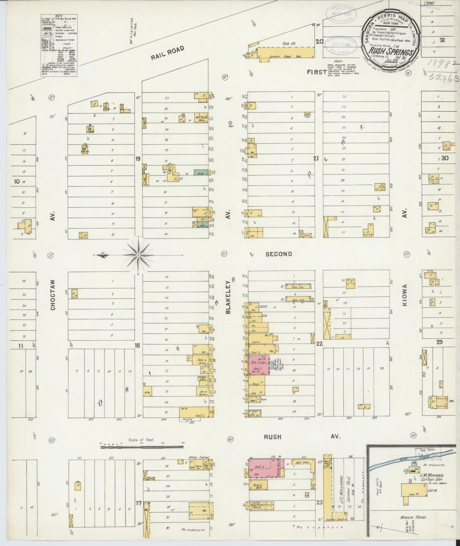 Sanborn Fire Insurance Map from Rush Springs, Grady County, Oklahoma (1898), Sheet #0001 - Historic Sanborn Fire Insurance Map Print, vintage old map wall art, antique decor, genealogy gift, Oklahoma Oklahoma map