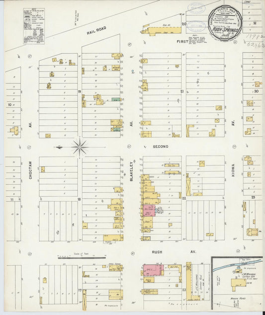 Sanborn Fire Insurance Map from Rush Springs, Grady County, Oklahoma (1898), Sheet #0001 - Historic Sanborn Fire Insurance Map Print, vintage old map wall art, antique decor, genealogy gift, Oklahoma Oklahoma map