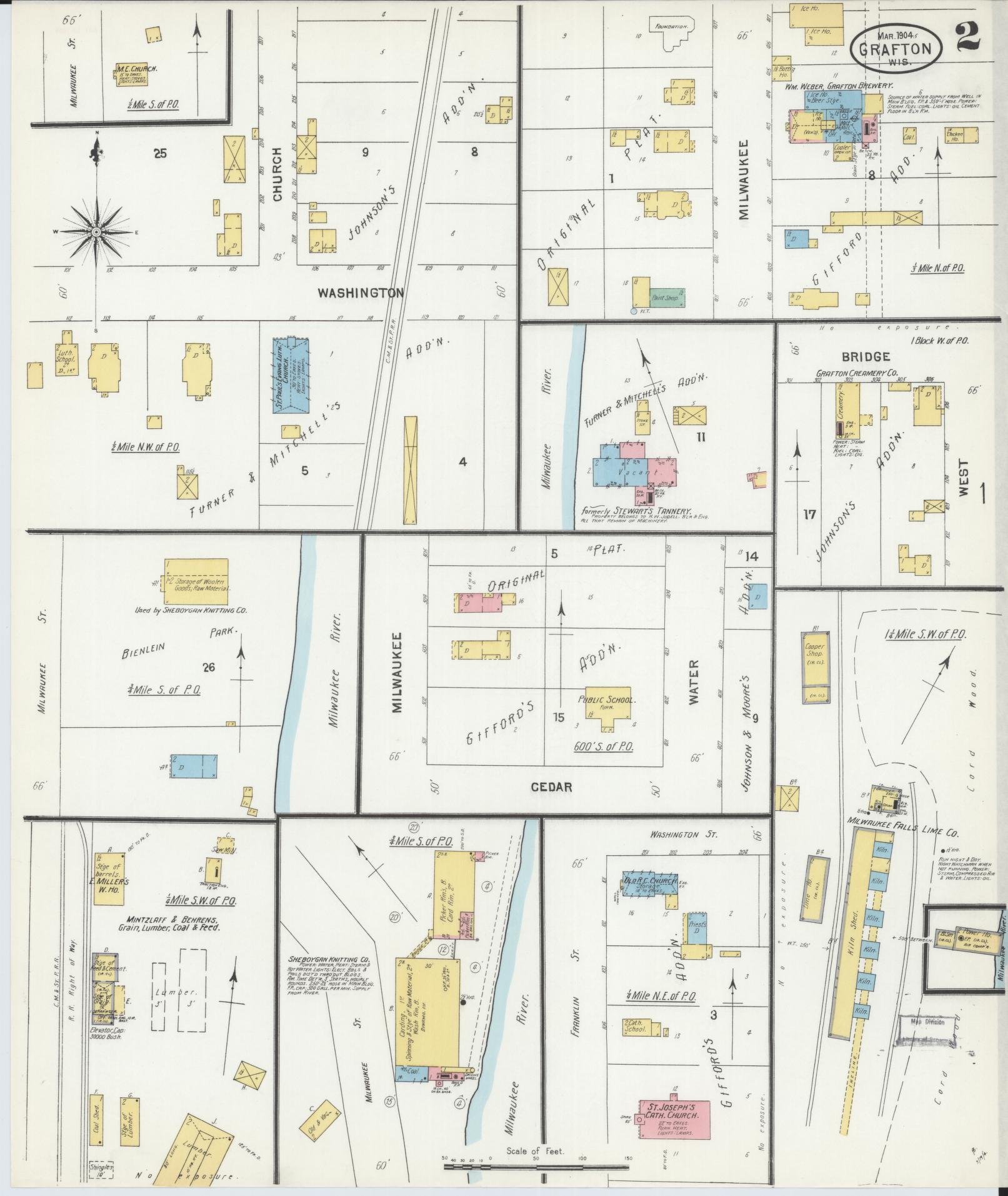 Sanborn Fire Insurance Map from Grafton, Ozankee County, Wisconsin (1904), Sheet #0002 - Complete Map Set gallery image, historic Sanborn map, vintage wall art, Wisconsin Wisconsin