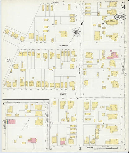 Sanborn Fire Insurance Map from Selma, Dallas County, Alabama (1907), Sheet #0004 - Complete Map Set gallery image, historic Sanborn map, vintage wall art, Alabama Alabama