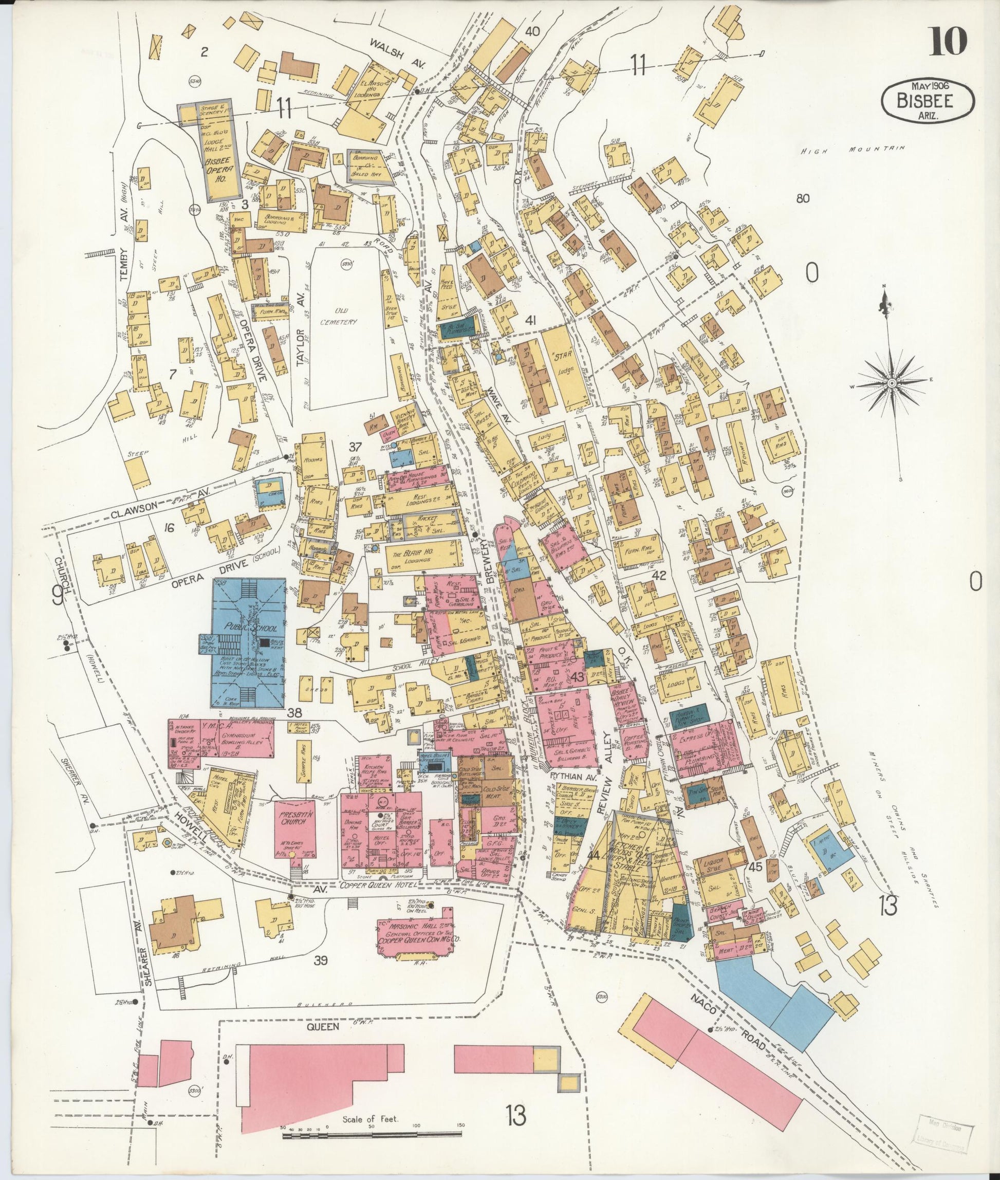 Sanborn Fire Insurance Map from Bisbee, Cochise County, Arizona (1906), Sheet #0010 - Complete Map Set gallery image, historic Sanborn map, vintage wall art, Arizona Arizona