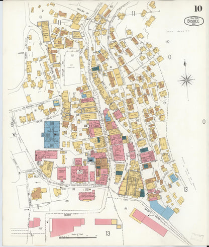 Sanborn Fire Insurance Map from Bisbee, Cochise County, Arizona (1906), Sheet #0010 - Complete Map Set gallery image, historic Sanborn map, vintage wall art, Arizona Arizona