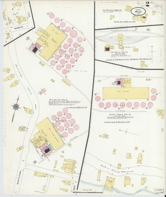 Sanborn Fire Insurance Map from Mecca, Parke County, Indiana (1910), Sheet #0002 - Historic Sanborn Fire Insurance Map Print, vintage old map wall art, antique decor, genealogy gift, Indiana Indiana map