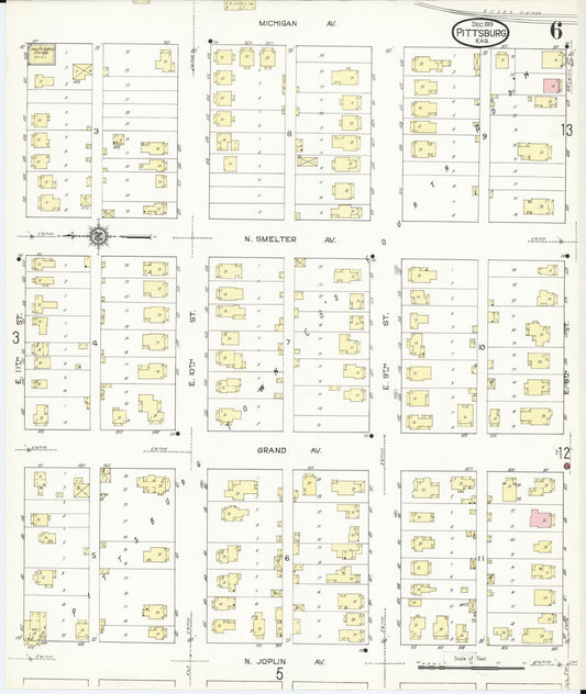 Sanborn Fire Insurance Map from Pittsburg, Crawford County, Kansas (1913), Sheet #0006 - Historic Sanborn Fire Insurance Map Print, vintage old map wall art, antique decor, genealogy gift, Kansas Kansas map