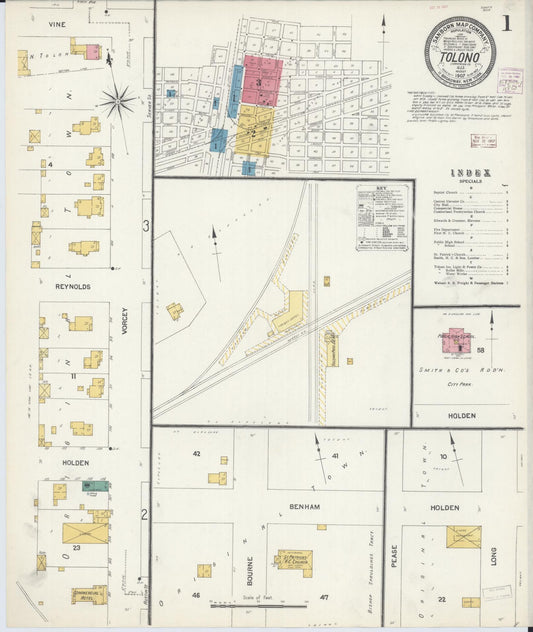Sanborn Fire Insurance Map from Tolono, Champaign County, Illinois (1907), Sheet #0001 - Historic Sanborn Fire Insurance Map Print, vintage old map wall art, antique decor, genealogy gift, Illinois Illinois map