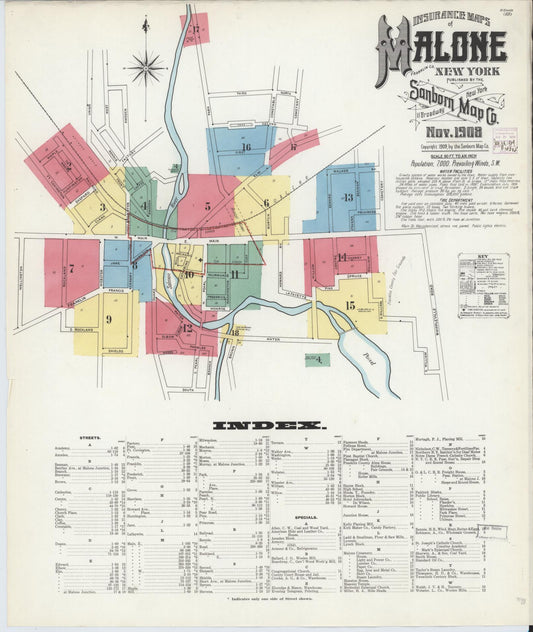 Sanborn Fire Insurance Map from Malone, Franklin County, New York. (1908) – Historic Sanborn Fire Insurance Map Print