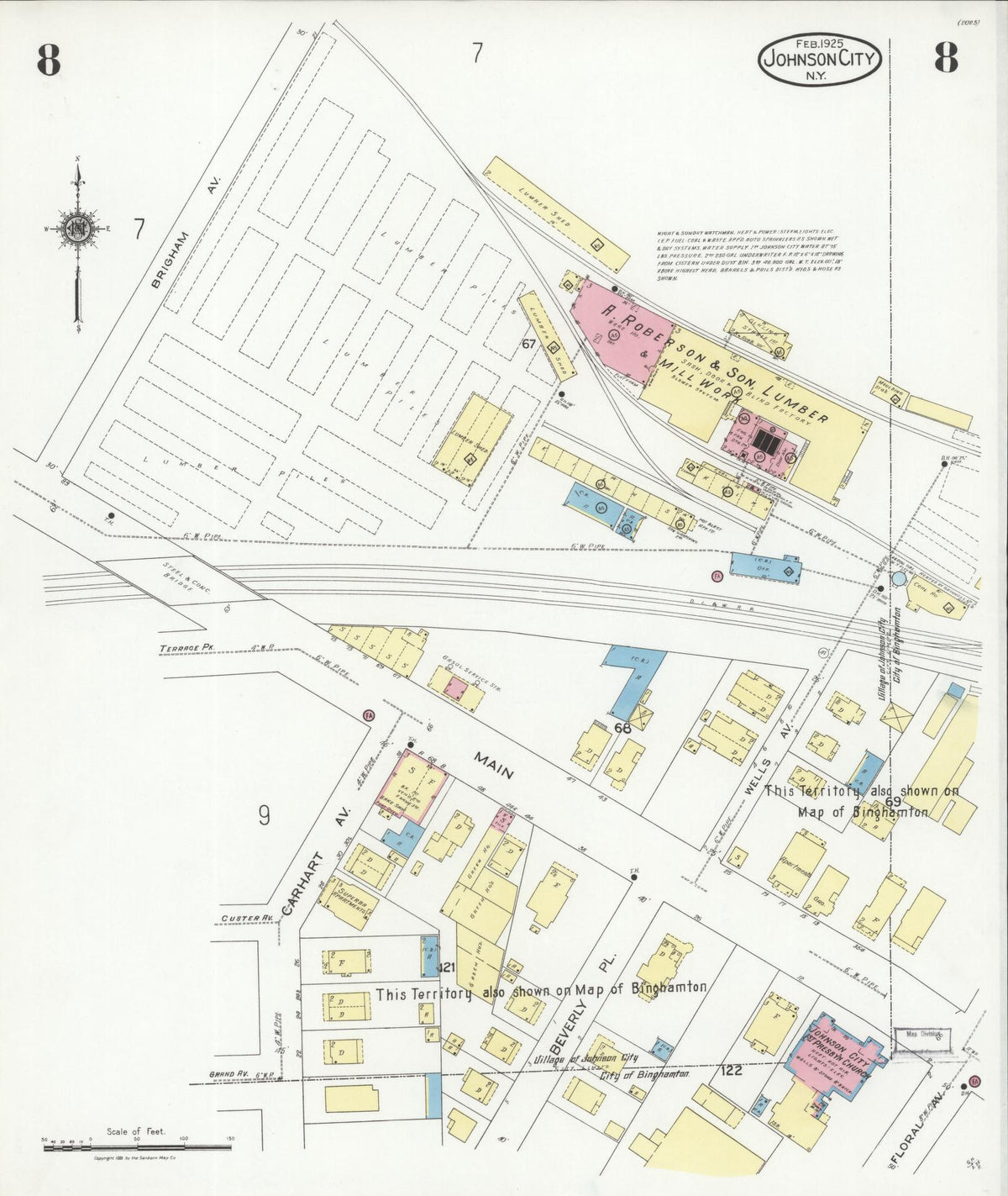 Sanborn Fire Insurance Map from Johnson City, Broome County, New York (1925), Sheet #0008 - Complete Map Set gallery image, historic Sanborn map, vintage wall art, New York New York