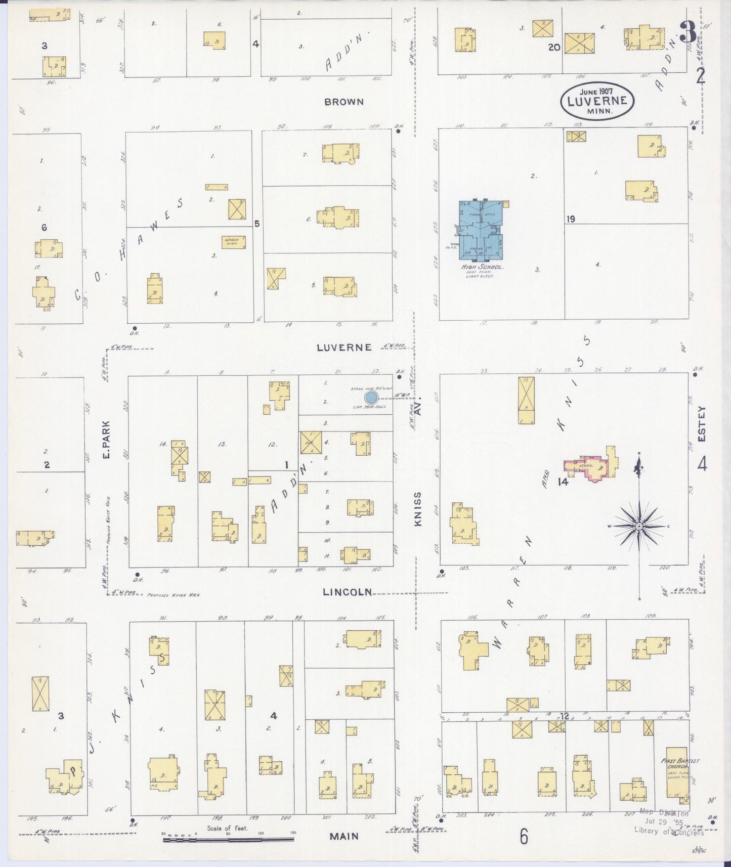 Sanborn Fire Insurance Map from Luverne, Rock County, Minnesota (1907), Sheet #0003 - Complete Map Set gallery image, historic Sanborn map, vintage wall art, Minnesota Minnesota