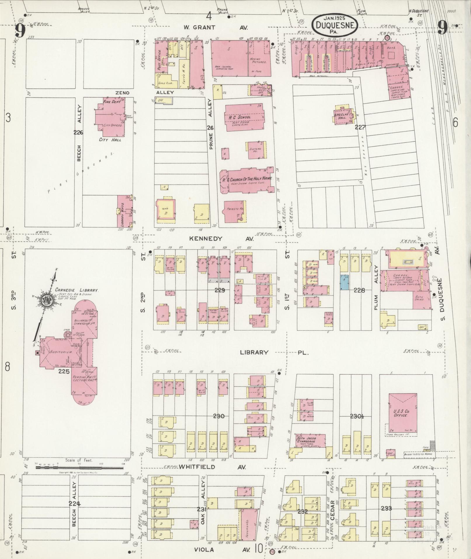 Sanborn Fire Insurance Map from Duquesne, Allegheny County, Pennsylvania (1925), Sheet #0009 - Historic Sanborn Fire Insurance Map Print, vintage old map wall art, antique decor, genealogy gift, Pennsylvania Pennsylvania map