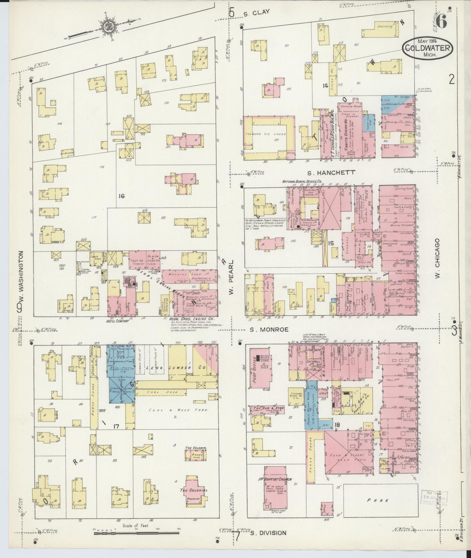 Sanborn Fire Insurance Map from Coldwater, Branch County, Michigan (1914), Sheet #0006 - Complete Map Set gallery image, historic Sanborn map, vintage wall art, Michigan Michigan