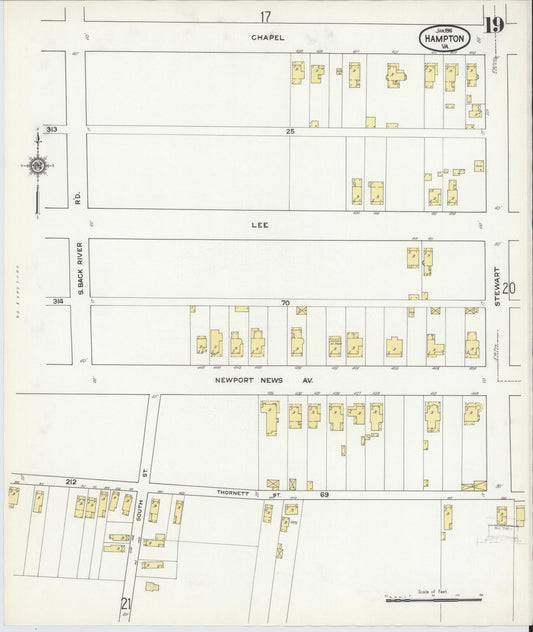 Sanborn Fire Insurance Map from Hampton, Independent Cities, Virginia (1916), Sheet #0019 - Historic Sanborn Fire Insurance Map Print, vintage old map wall art, antique decor, genealogy gift, Virginia Virginia map