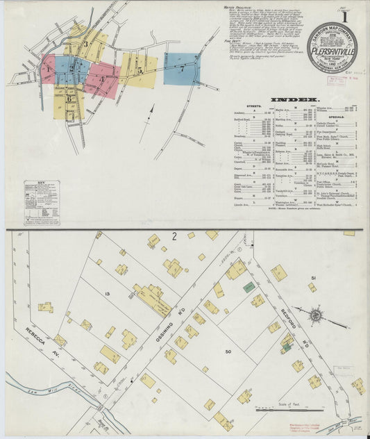 Sanborn Fire Insurance Map from Pleasantville, Westchester County, New York (1910), Sheet #0001 - Complete Map Set gallery image, historic Sanborn map, vintage wall art, New York New York