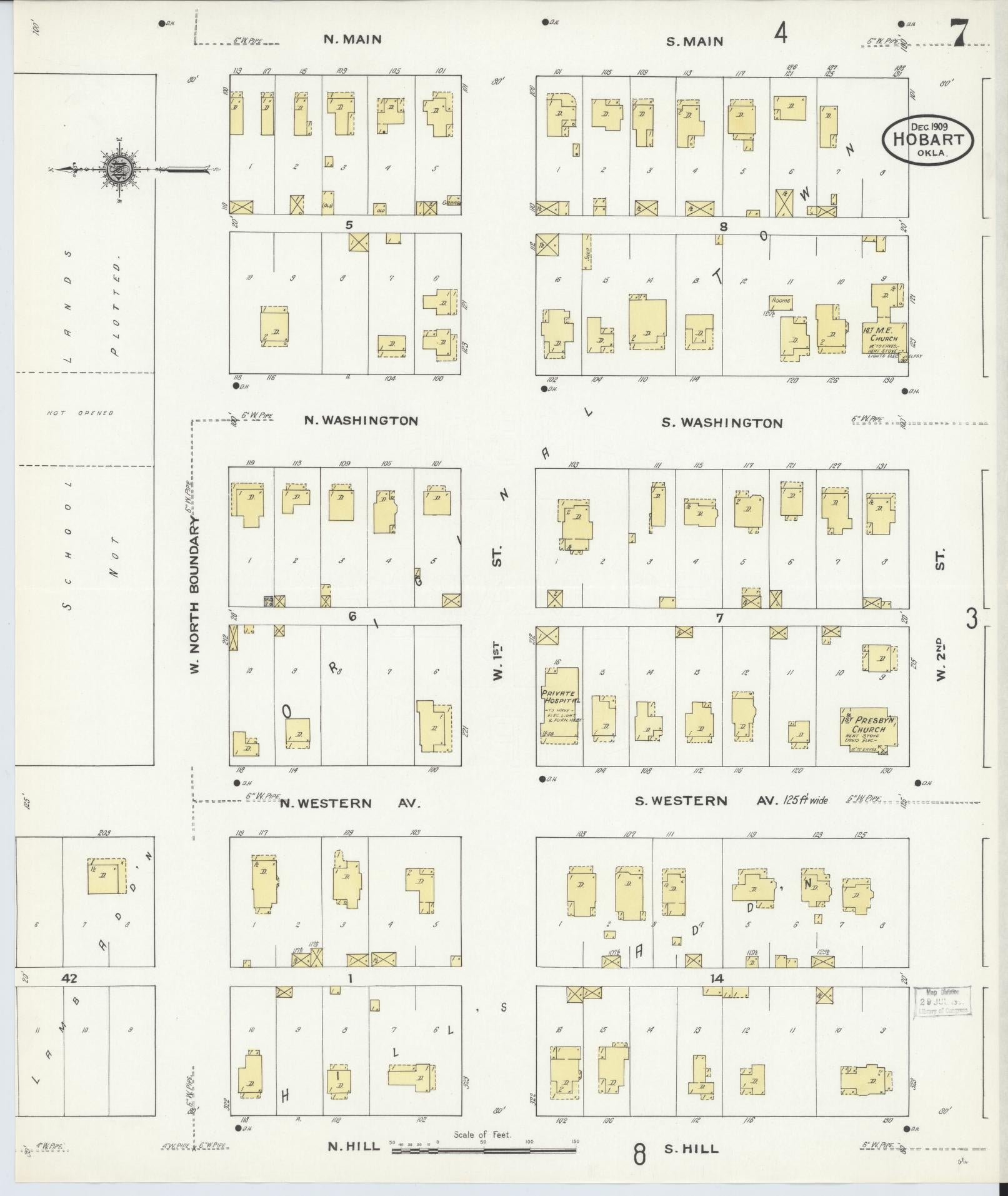 Sanborn Fire Insurance Map from Hobart, Kiowa County, Oklahoma (1909), Sheet #0007 - Complete Map Set gallery image, historic Sanborn map, vintage wall art, Oklahoma Oklahoma