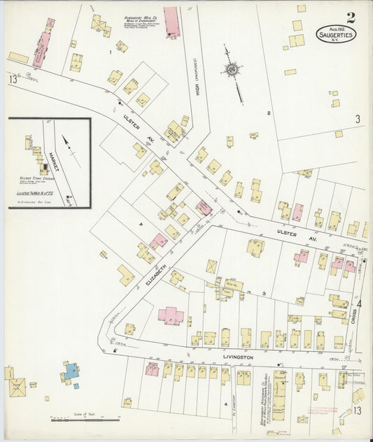Sanborn Fire Insurance Map from Saugerties, Ulster County, New York (1912), Sheet #0002 - Historic Sanborn Fire Insurance Map Print, vintage old map wall art, antique decor, genealogy gift, New York New York map