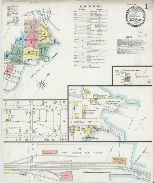 Sanborn Fire Insurance Map from Greenport, Suffolk County, New York (1897), Sheet #0001 - Historic Sanborn Fire Insurance Map Print, vintage old map wall art, antique decor, genealogy gift, New York New York map