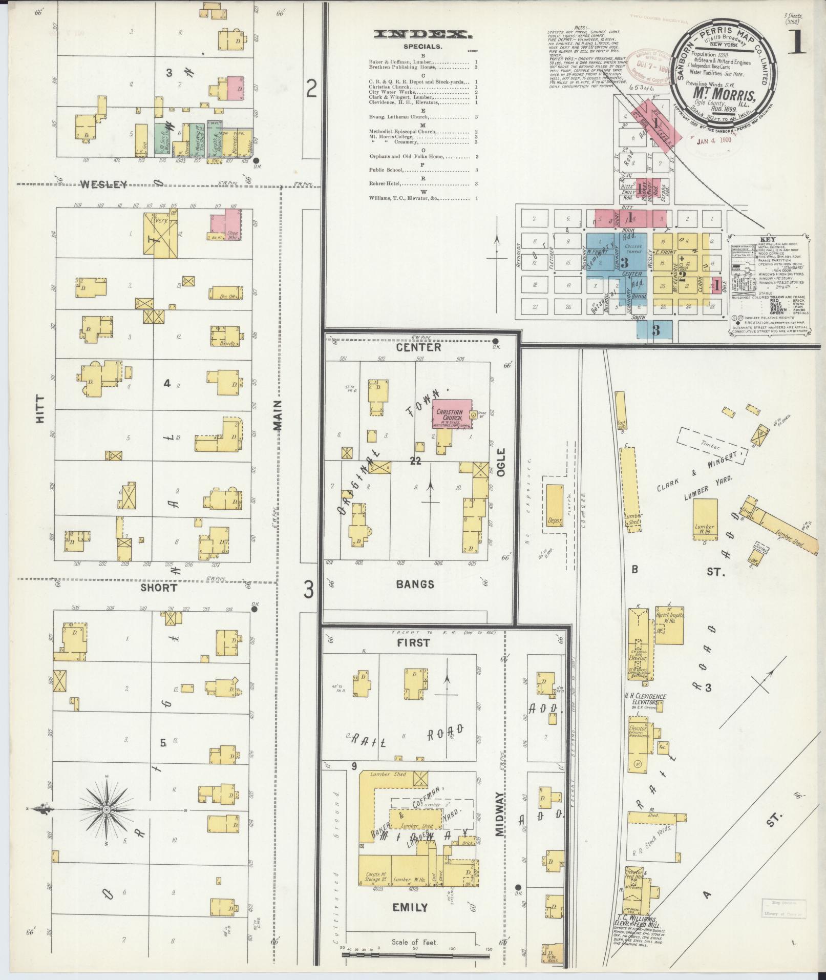 Sanborn Fire Insurance Map from Mount Morris, Ogle County, Illinois (1893), Sheet #0001 - Historic Sanborn Fire Insurance Map Print, vintage old map wall art, antique decor, genealogy gift, Illinois Illinois map
