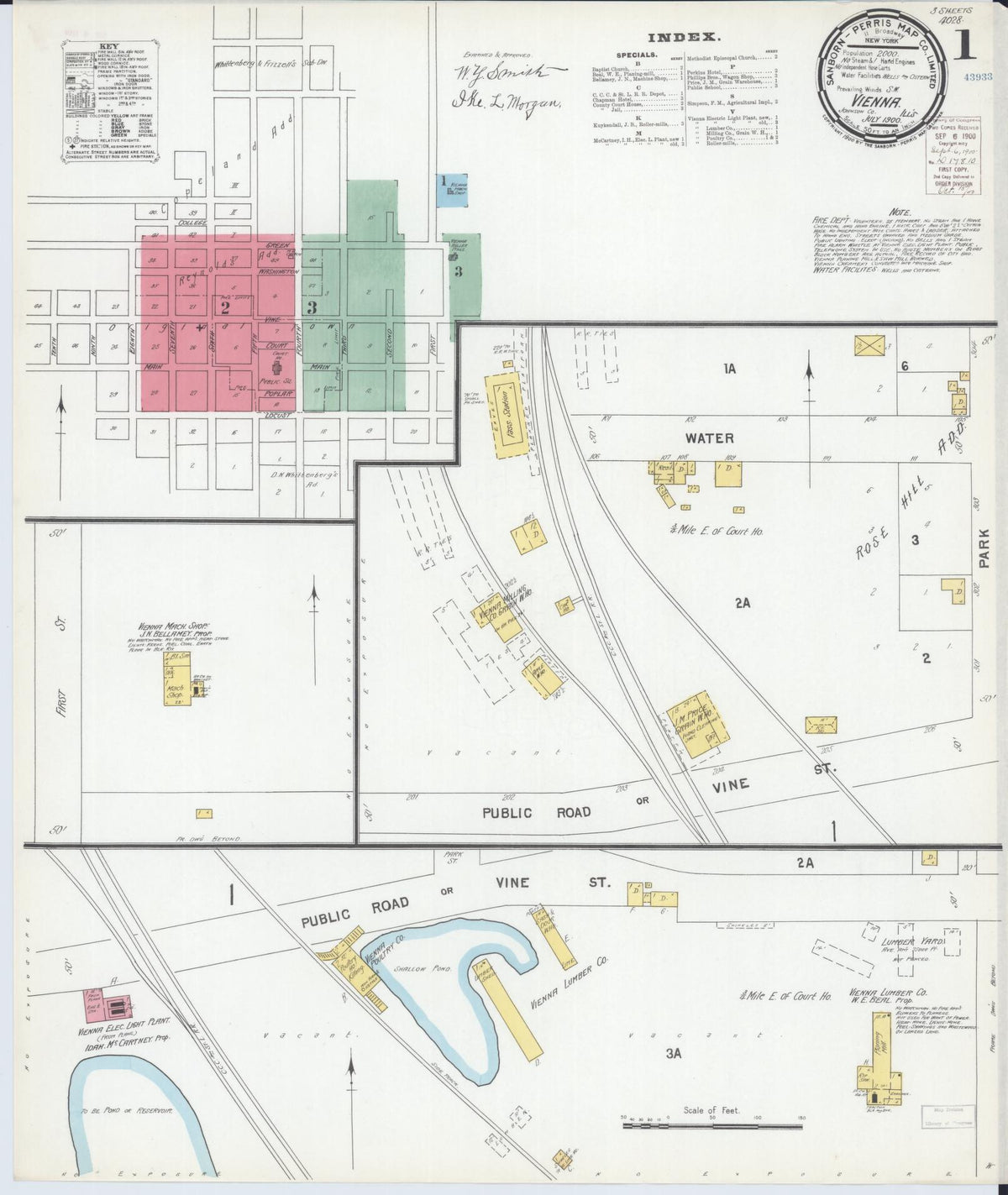Sanborn Fire Insurance Map from Vienna, Johnson County, Illinois (1900), Sheet #0001 - Historic Sanborn Fire Insurance Map Print, vintage old map wall art, antique decor, genealogy gift, Illinois Illinois map