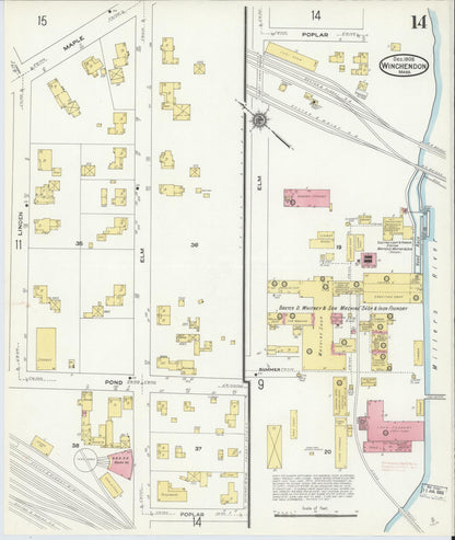 Sanborn Fire Insurance Map from Winchendon, Worcester County, Massachusetts (1909), Sheet #0014 - Complete Map Set gallery image, historic Sanborn map, vintage wall art, Massachusetts Massachusetts