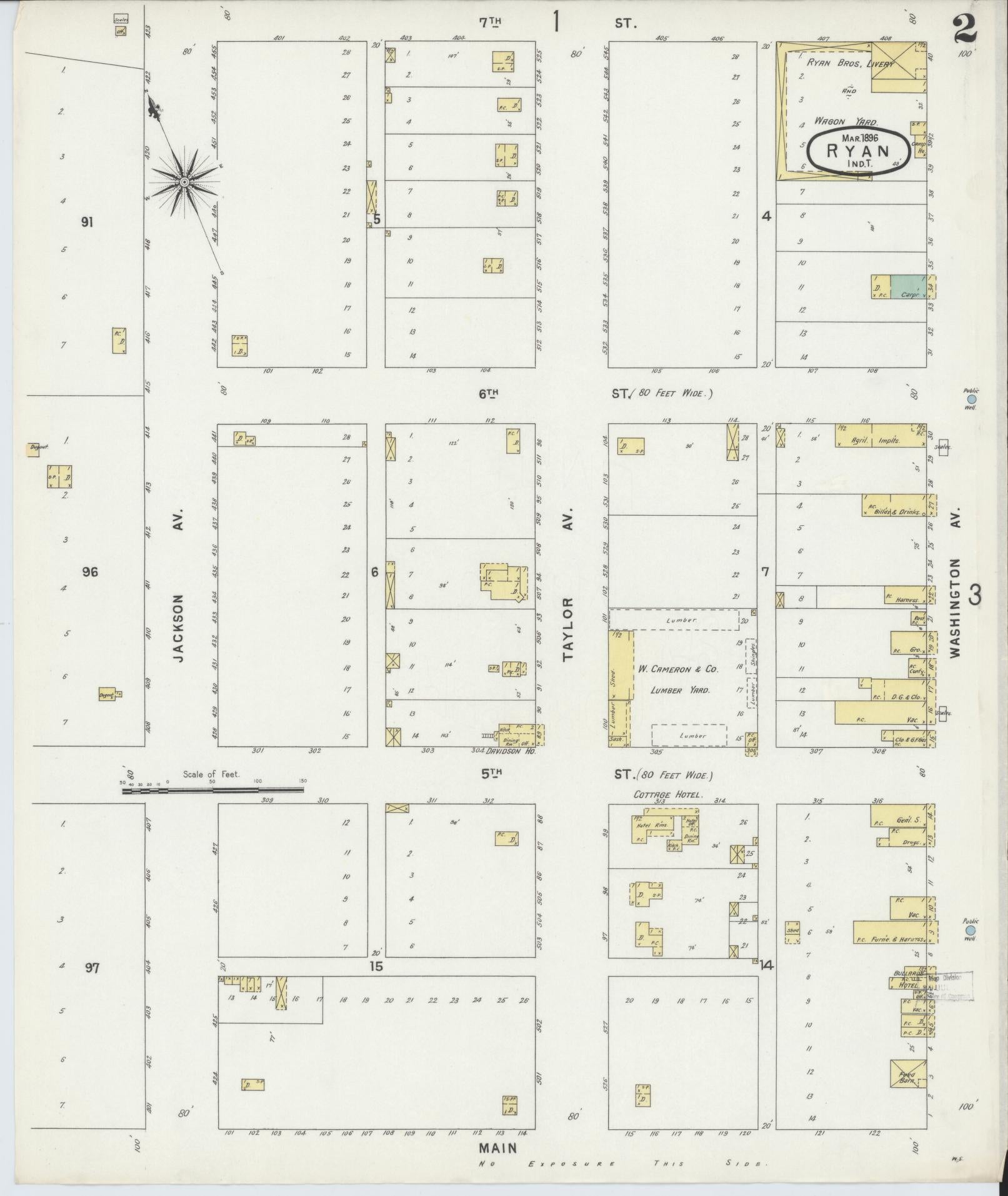 Sanborn Fire Insurance Map from Ryan, Jefferson County, Oklahoma (1896), Sheet #0002 - Complete Map Set gallery image, historic Sanborn map, vintage wall art, Oklahoma Oklahoma