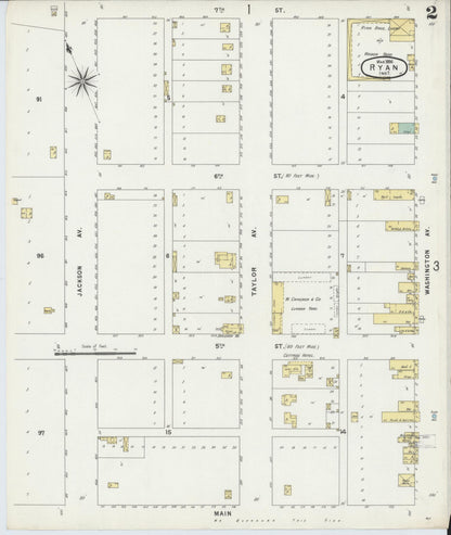 Sanborn Fire Insurance Map from Ryan, Jefferson County, Oklahoma (1896), Sheet #0002 - Complete Map Set gallery image, historic Sanborn map, vintage wall art, Oklahoma Oklahoma