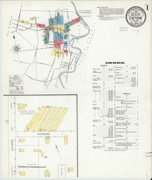 Sanborn Fire Insurance Map from Chatham, Morris County, New Jersey (1909), Sheet #0001 - Complete Map Set gallery image, historic Sanborn map, vintage wall art, New Jersey New Jersey