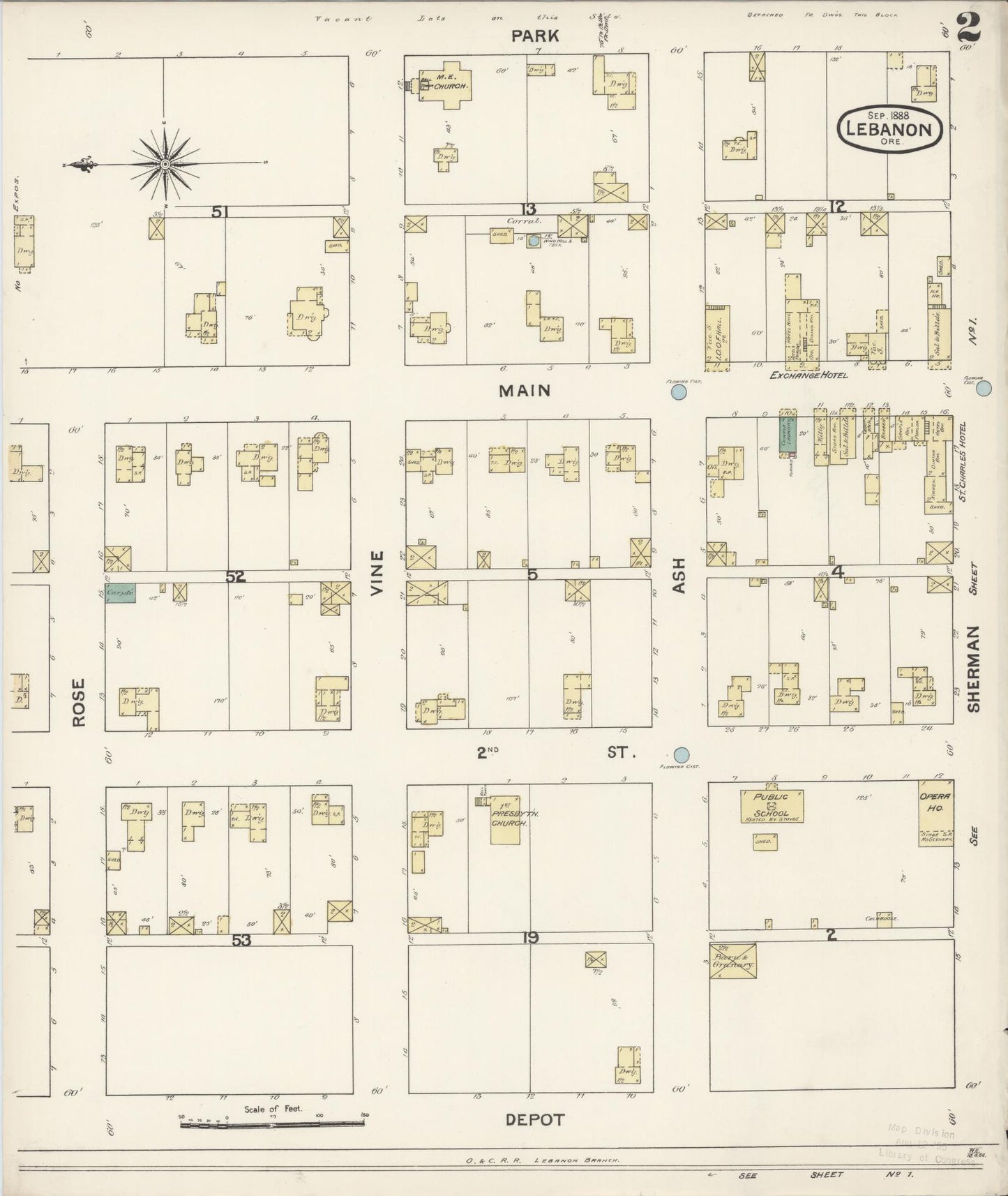 Sanborn Fire Insurance Map from Lebanon, Linn County, Oregon (1888), Sheet #0002 - Complete Map Set gallery image, historic Sanborn map, vintage wall art, Oregon Oregon