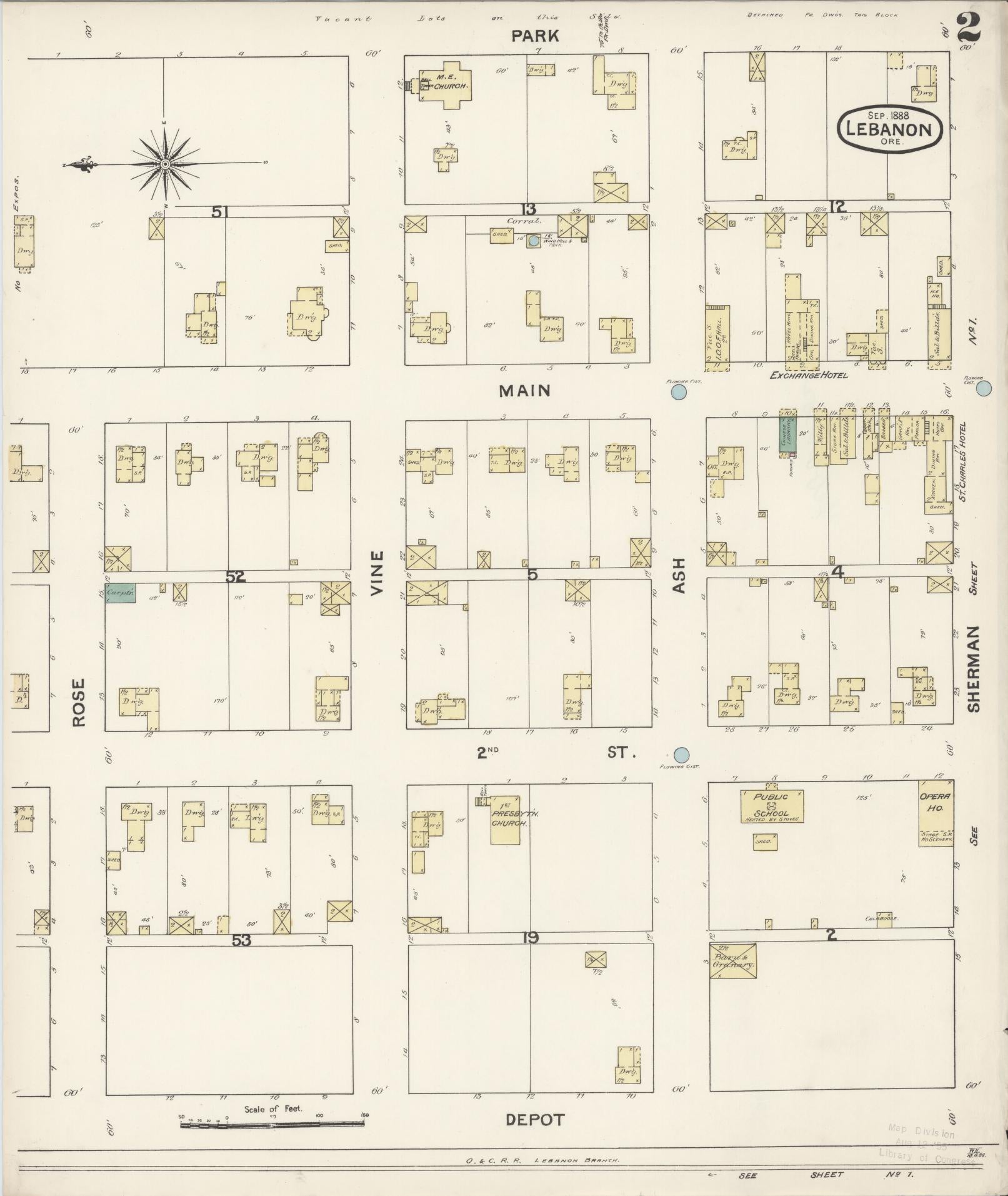 Sanborn Fire Insurance Map from Lebanon, Linn County, Oregon (1888), Sheet #0002 - Complete Map Set gallery image, historic Sanborn map, vintage wall art, Oregon Oregon