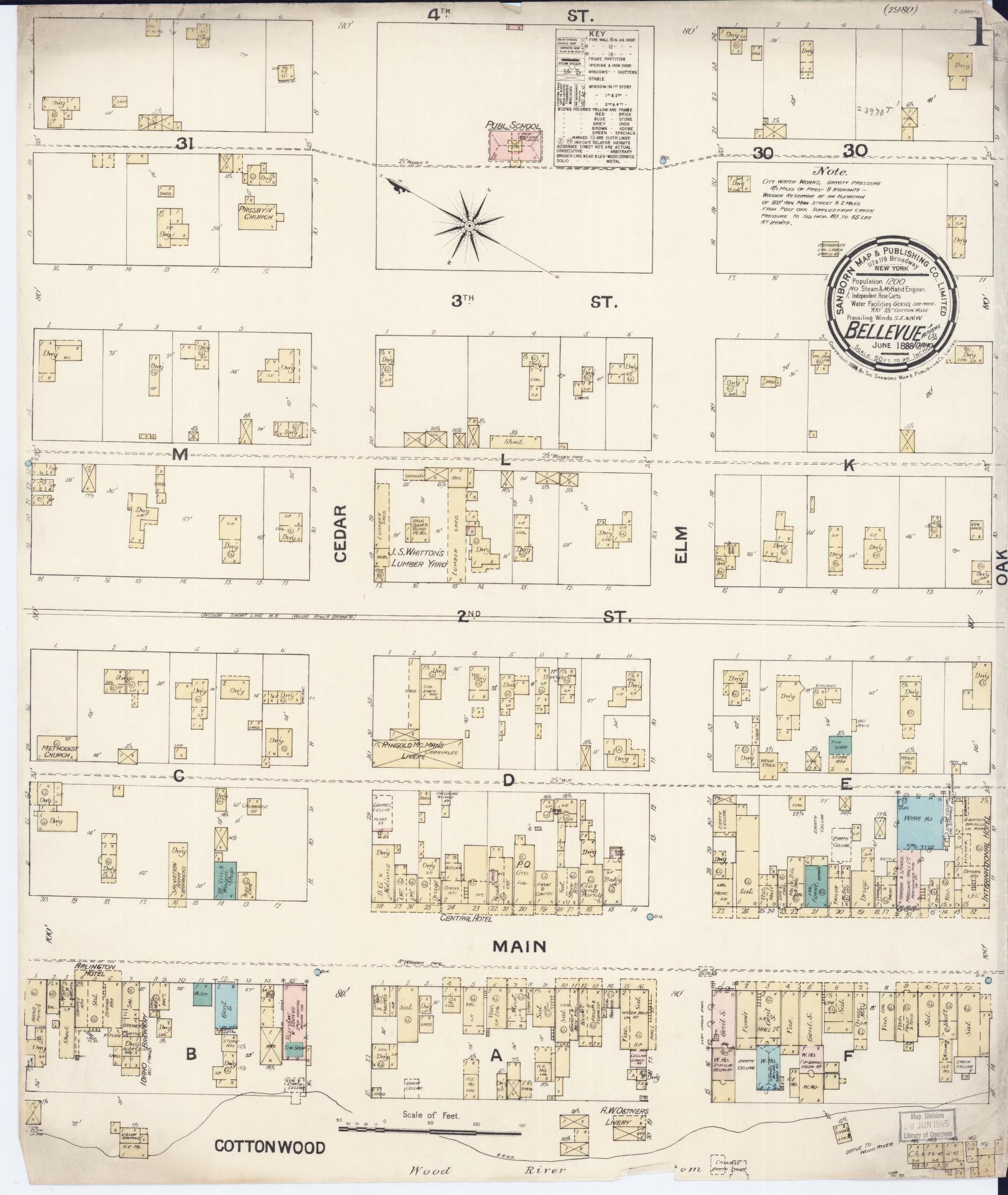 Sanborn Fire Insurance Map from Bellevue, Blaine County, Idaho (1888), Sheet #0001 - Complete Map Set gallery image, historic Sanborn map, vintage wall art, Idaho Idaho