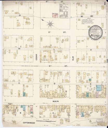 Sanborn Fire Insurance Map from Bellevue, Blaine County, Idaho (1888), Sheet #0001 - Complete Map Set gallery image, historic Sanborn map, vintage wall art, Idaho Idaho