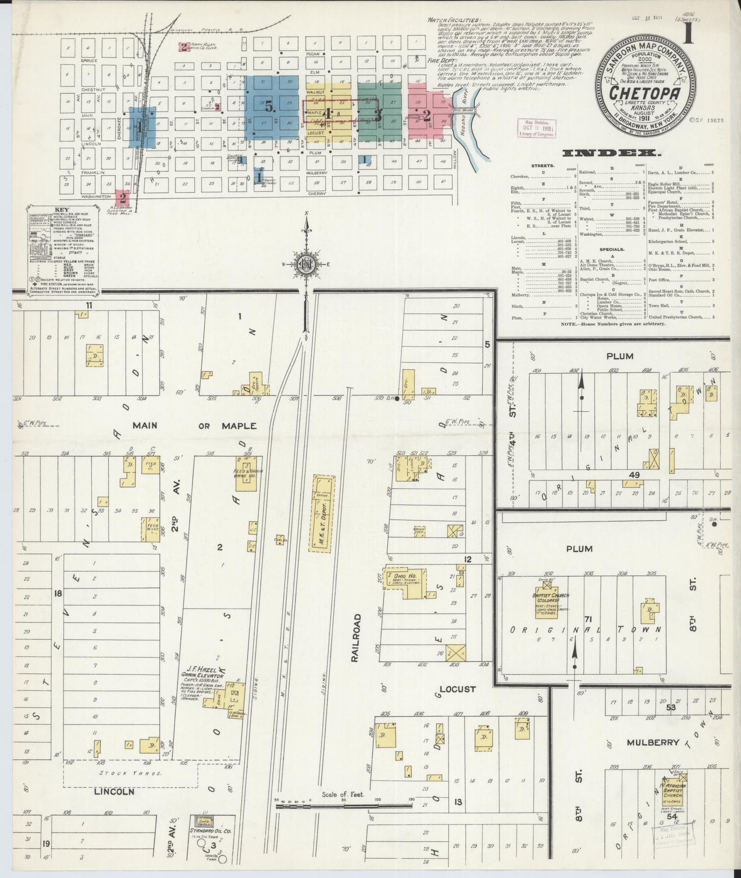 Sanborn Fire Insurance Map from Chetopa, Labette County, Kansas (1911), Sheet #0001 - Complete Map Set gallery image, historic Sanborn map, vintage wall art, Kansas Kansas