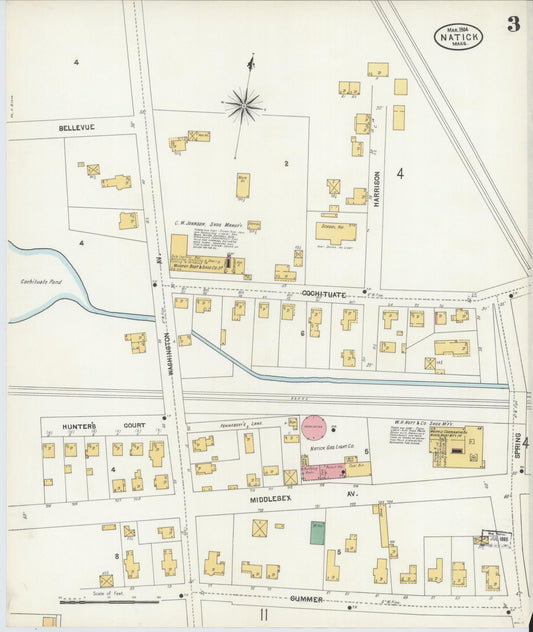 Sanborn Fire Insurance Map from Natick, Middlesex County, Massachusetts (1904), Sheet #0003 - Historic Sanborn Fire Insurance Map Print, vintage old map wall art, antique decor, genealogy gift, Massachusetts Massachusetts map