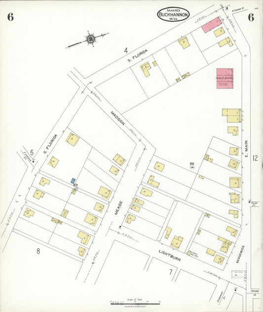 Sanborn Fire Insurance Map from Buckhannon, Upshur County, West Virginia (1923), Sheet #0006 - Historic Sanborn Fire Insurance Map Print, vintage old map wall art, antique decor, genealogy gift, West Virginia West Virginia map