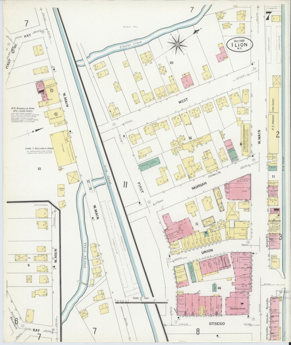 Sanborn Fire Insurance Map from Ilion, Herkimer County, New York (1907), Sheet #0007 - Complete Map Set gallery image, historic Sanborn map, vintage wall art, New York New York