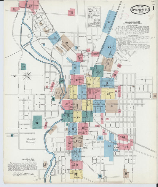 Sanborn Fire Insurance Map from Springfield, Clark County, Ohio (1891), Sheet #0001 - Complete Map Set gallery image, historic Sanborn map, vintage wall art, Ohio Ohio