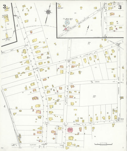 Sanborn Fire Insurance Map from Fountain Inn, Greenville And Laurens County, South Carolina (1934), Sheet #0003 - Complete Map Set gallery image, historic Sanborn map, vintage wall art, South Carolina South Carolina