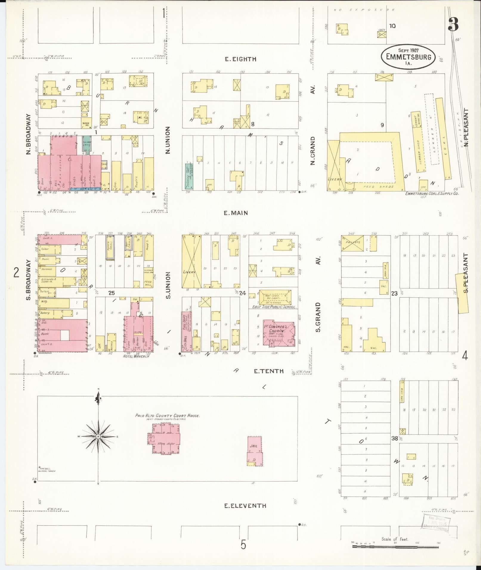 Sanborn Fire Insurance Map from Emmetsburg, Palo Alto County, Iowa (1907), Sheet #0003 - Historic Sanborn Fire Insurance Map Print, vintage old map wall art