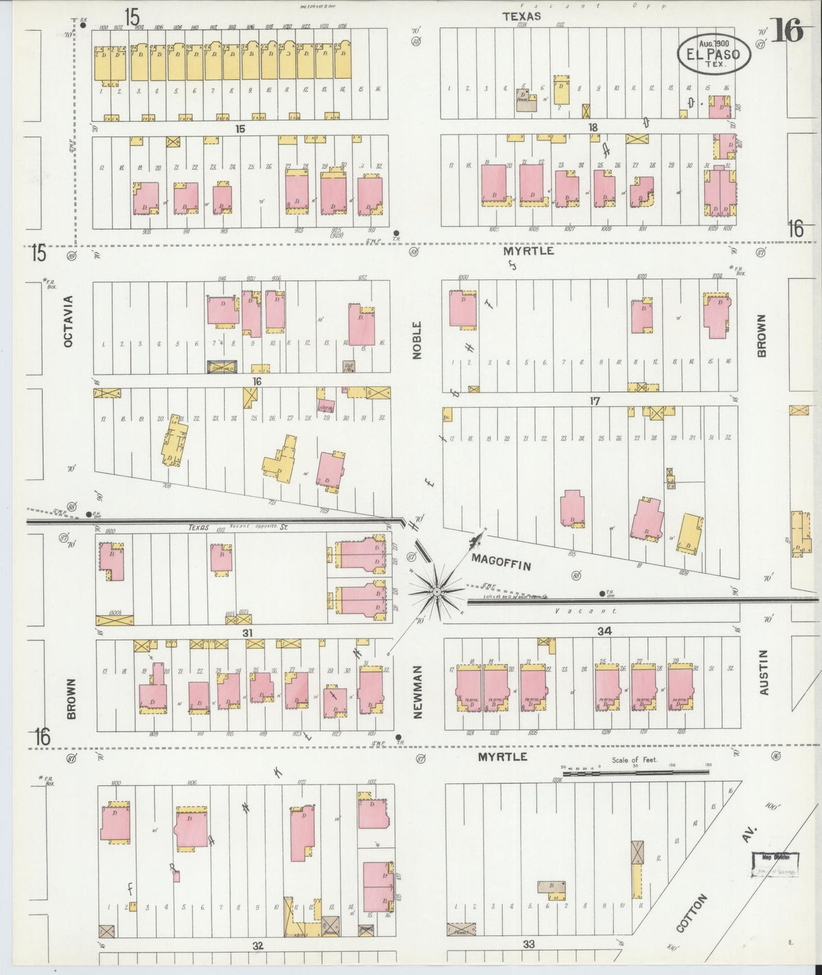 Sanborn Fire Insurance Map from El Paso, El Paso County, Texas (1900), Sheet #0016 - Complete Map Set gallery image, historic Sanborn map, vintage wall art, Texas Texas