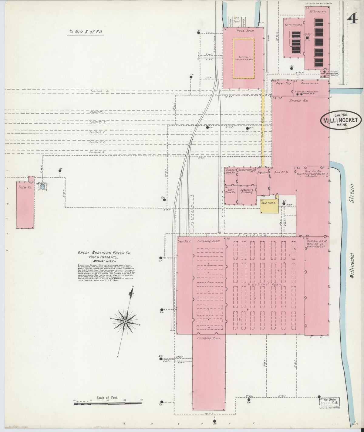 Sanborn Fire Insurance Map from Millinocket, Penobscot County, Maine (1904), Sheet #0004 - Complete Map Set gallery image, historic Sanborn map, vintage wall art, Maine Maine
