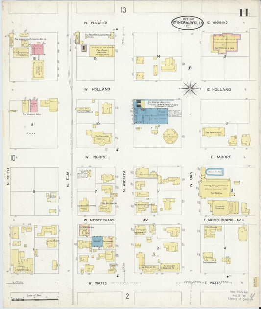 Sanborn Fire Insurance Map from Mineral Wells, Palo Pinto County, Texas (1907), Sheet #0011 - Historic Sanborn Fire Insurance Map Print, vintage old map wall art, antique decor, genealogy gift, Texas Texas map