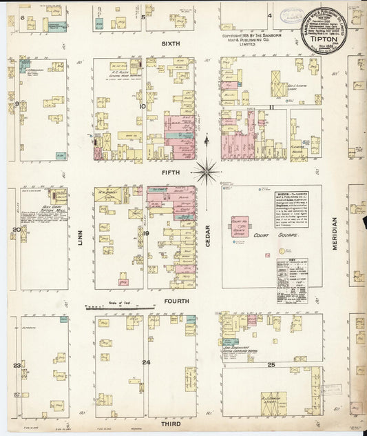 Sanborn Fire Insurance Map from Tipton, Cedar County, Iowa (1883), Sheet #0001 - Historic Sanborn Fire Insurance Map Print, vintage old map wall art