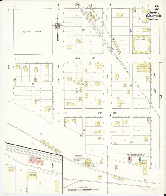 Sanborn Fire Insurance Map from Malvern, Mills County, Iowa (1914), Sheet #0002 - Historic Sanborn Fire Insurance Map Print, vintage old map wall art