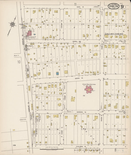 Sanborn Fire Insurance Map from Uvalde, Uvalde County, Texas (1922), Sheet #0009 - Historic Sanborn Fire Insurance Map Print, vintage old map wall art, antique decor, genealogy gift, Texas Texas map