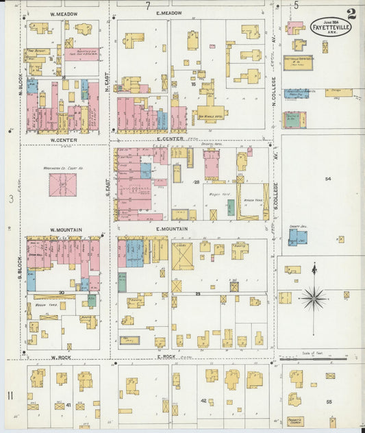 Sanborn Fire Insurance Map from Fayetteville, Washington County, Arkansas (1904), Sheet #0002 - Historic Sanborn Fire Insurance Map Print, vintage old map wall art, antique decor, genealogy gift, Arkansas Arkansas map