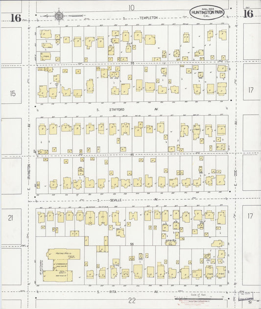 Sanborn Fire Insurance Map from Huntington Park, Los Angeles County, California (1924), Sheet #0016 - Historic Sanborn Fire Insurance Map Print, vintage old map wall art, antique decor, genealogy gift, California California map