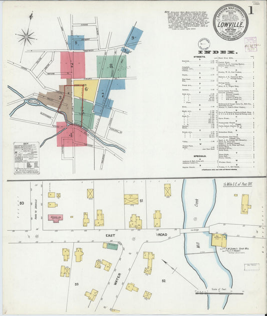 Sanborn Fire Insurance Map from Lowville, Lewis County, New York (1902), Sheet #0001 - Historic Sanborn Fire Insurance Map Print, vintage old map wall art, antique decor, genealogy gift, New York New York map